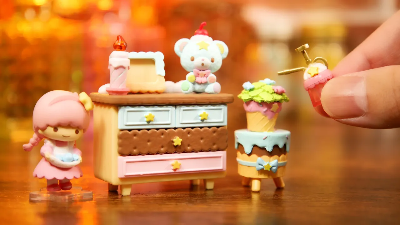 Miniature KIKI LALA furniture - Stopmotion ASMR Re-Ment -LittleTwinStars PASTEL SWEETS ROOM