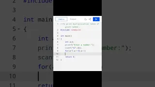 Easy way to print multiplication table of given number using for loop C language