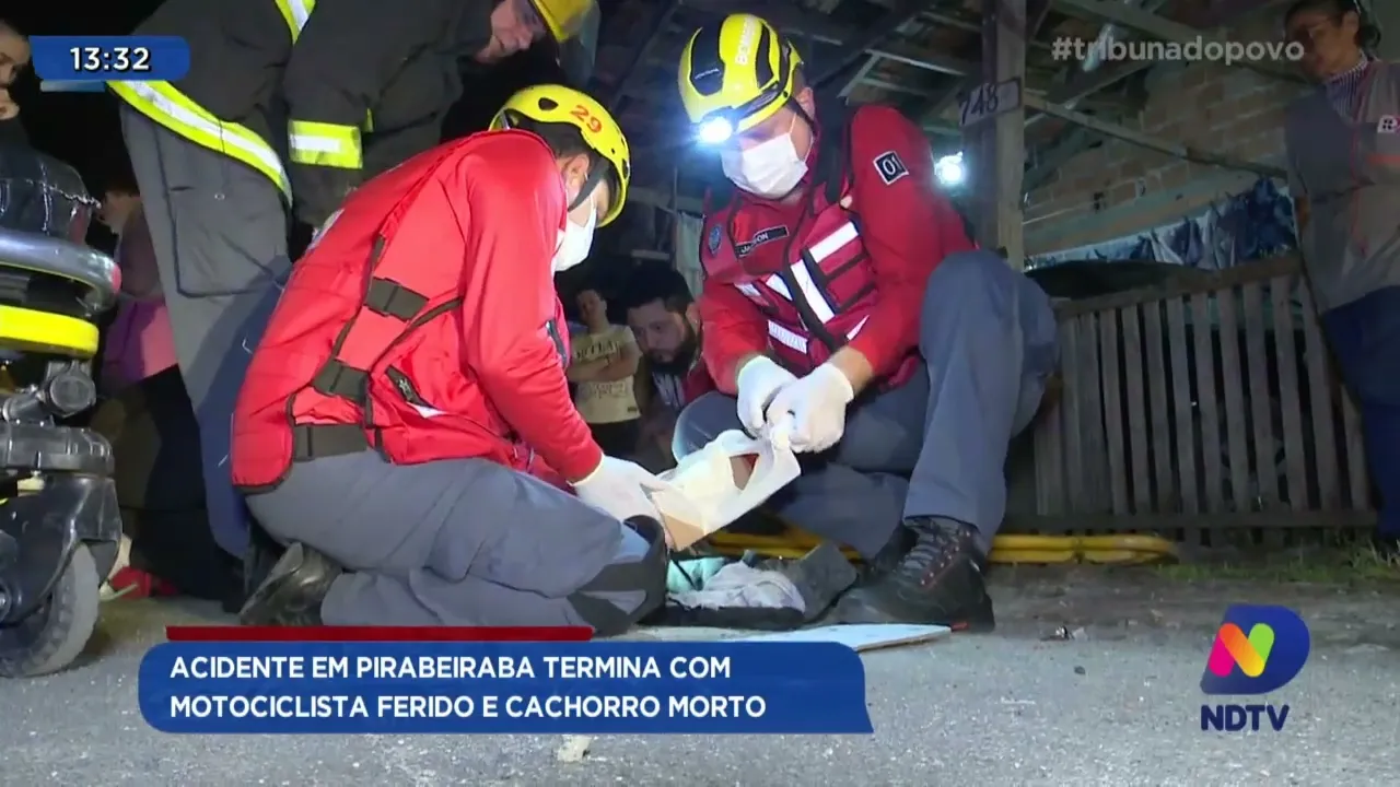 Acidente em Pirabeiraba termina com motociclista ferido e cachorro morto