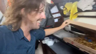 Solo sailing the Albania coast with a giant pizza that lasted me three days.