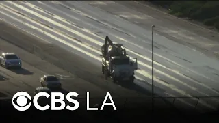 10 Freeway closed in Fontana after overturned big rig spills gallons of syrup onto road