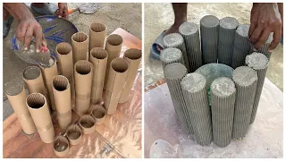 DIY Concrete Planter Using Cardboard Tubes 😍 | Waste Cardboard Tubes Reused Into Luxury Decor!