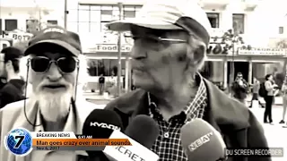 GIF elderly man goes crazy over animal sounds