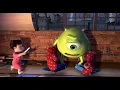 Mike and Sullivan handling Boo at the apartment Monsters Inc 2001