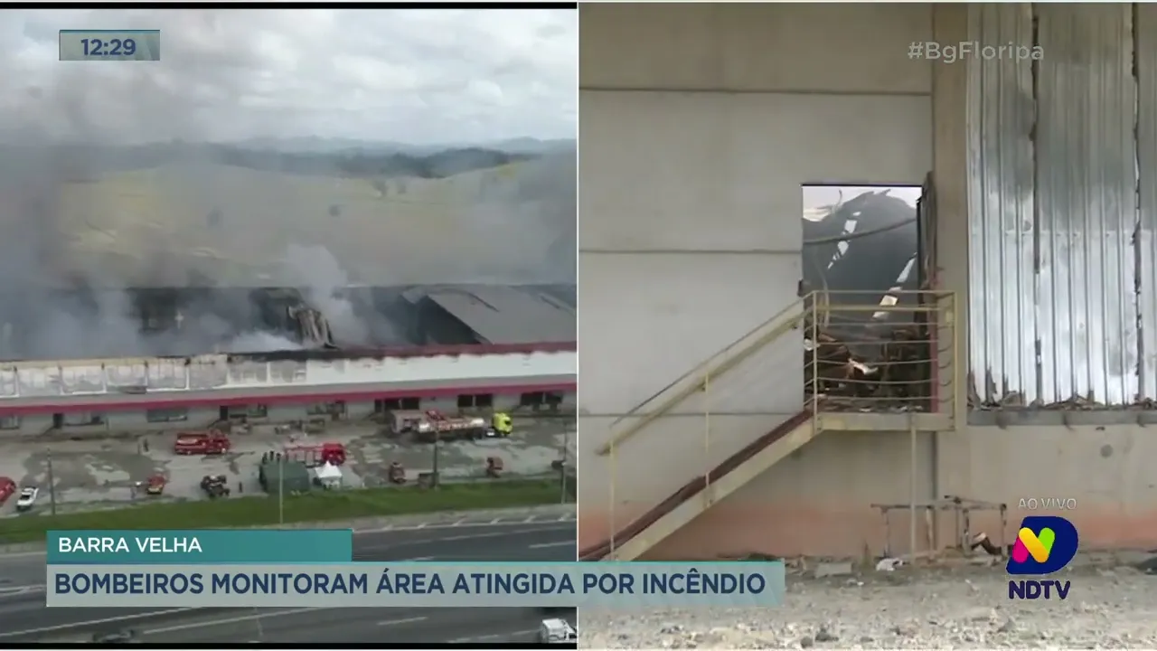 Bombeiros monitoram área atingida por incêndio em Barra Velha