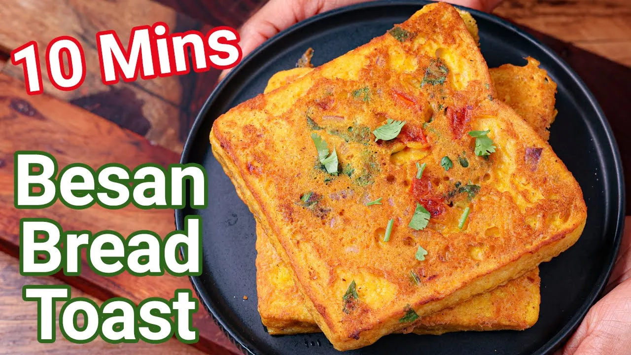 Bread Besan Toast Recipe - Just 10 Mins   Best Veg Alternative to French Toast - Besan Toast