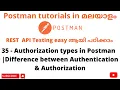 Authorization Types in Postman Authentication Authorization Postman API Testing Malayalam