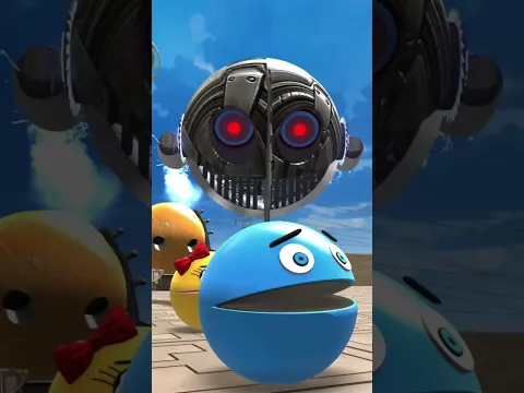 Blue pacman trying to save ms pacman