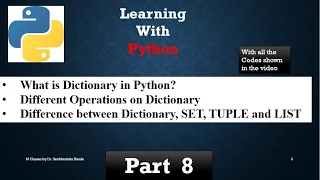 2022 What is a DICTIONARY in Python Properties of DICTIONARY Different operations Part 8