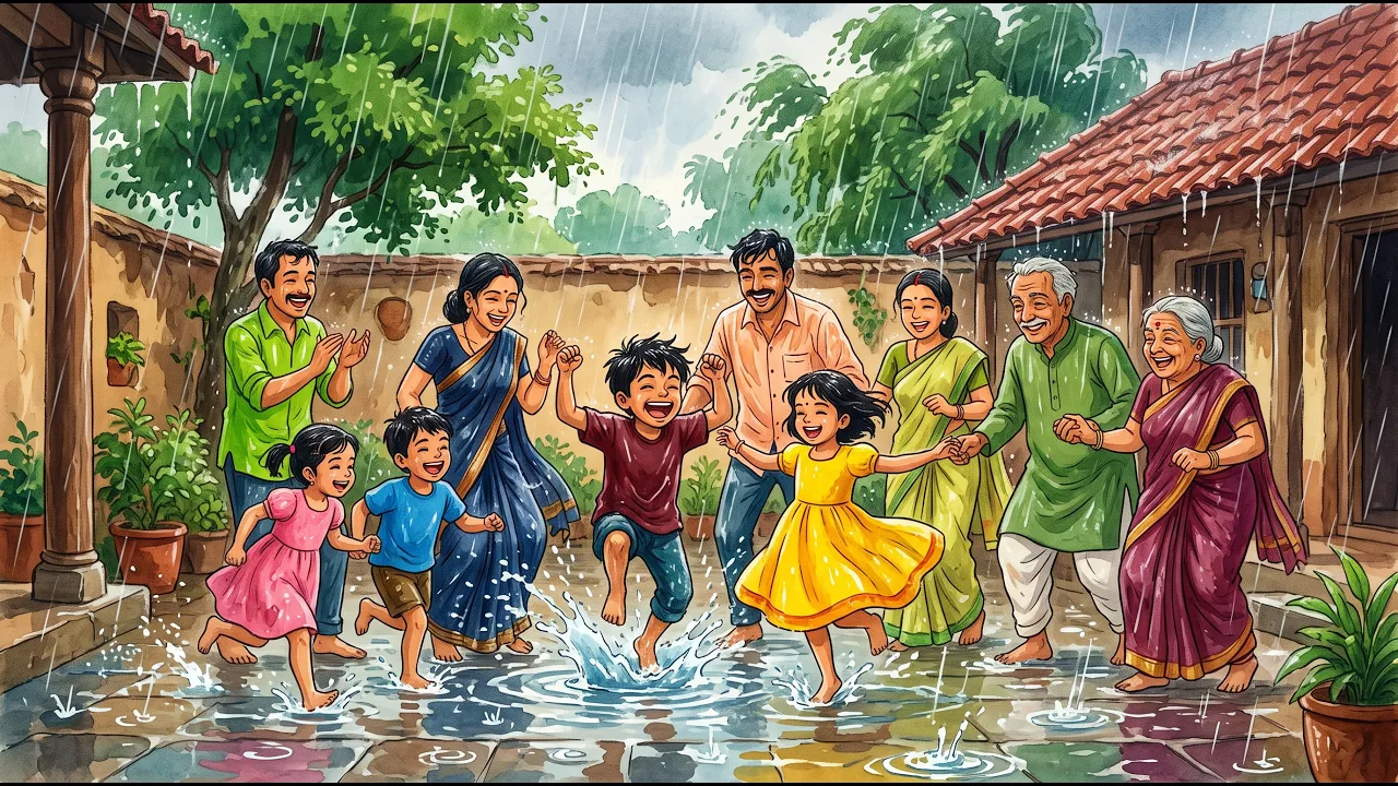 आँगन में बारिश में नहाने की मस्ती 🌧️❤️ | 90s Nostalgia Ghibli Style