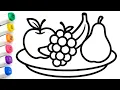 Fruit Coloring for Kids Apple Banana Grapes and Pear