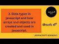 Data types in javascript telugu arrays and objects in javascript undefined and null in javascript