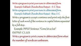 ICSE Std 10 String Handling Java Program how to write your name in abbreviated form C Bose