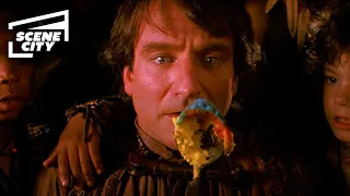 hook imaginary dinner and food fight scene robin williams 