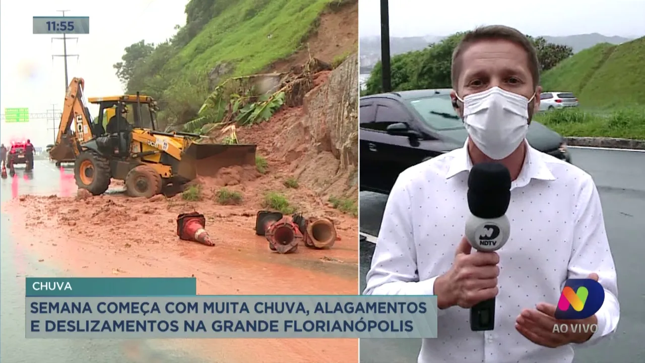 Semana começa com muita chuva, alagamentos e deslizamentos na Grande Florianópolis