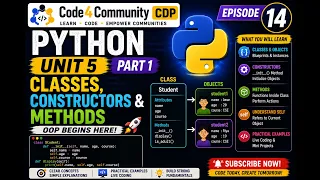 Python Basics Episode 14 Classes Constructors Methods Code4Community CDP