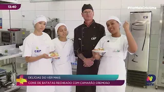 Alunas do Bairro da Juventude ensinam cone de batata com camarão