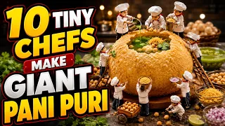10 Tiny Chefs Make GIANT Pani Puri | AI Miniature Cooking | Street Food
