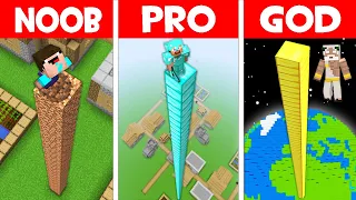 WHO CAN BUILD THE HIGHEST ONE BLOCK TOWER? Minecraft - NOOB vs PRO vs GOD