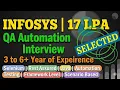INFOSYS Automation Interview Questions 3 to 7 yrs Selenium Rest Assured API Testing BDD