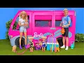 Barbie Ken Doll Family Packing Bags and Camper