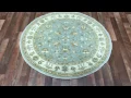 Blue and Beige Pakistan Peshawar Round Rug 4 X4 - W 557