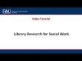 Library Research for Social Work
