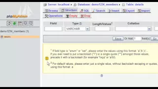 Inserting fields into database tables with phpMyAdmin
