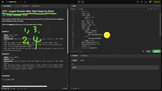 Leetcode easy problem 2231 Largest Number After Digit Swaps by Parity devops python practice