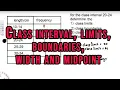 class interval limits boundaries width and midpoint