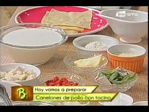 Canelones de pollo con tocino 