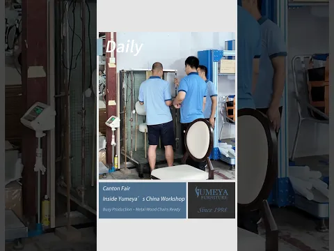 🏭 Canton Fair prep: Yumeya China factory busy making metal wood banquet chairs
