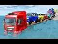 Lagu Triple Flatbed Trailer McQueen Transportation with Truck - Speedbumps vs Cars vs Train - BeamNG #09