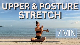 7 MIN UPPER BODY AND POSTURE STRETCH | OCEAN RELAXATION TO RESET YOUR BODY | Take a Break From Work