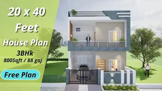 20 x 40 feet house plan 800 sqft 90 gaj 20 x 40 modern house design 3d 6 x 12 meter