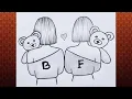 Dibujo simple de dos mejores amigas Como dibujar mejores amigas a lapiz