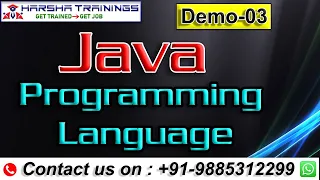 Core Java Demo 03 Programming Languages Java Tutorial for Beginners Harsha Trainings