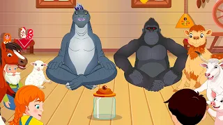 Who Took The Cookie? Godzilla and King Kong vs Old MacDonald vs Wheels on the Bus +Preschool Songs