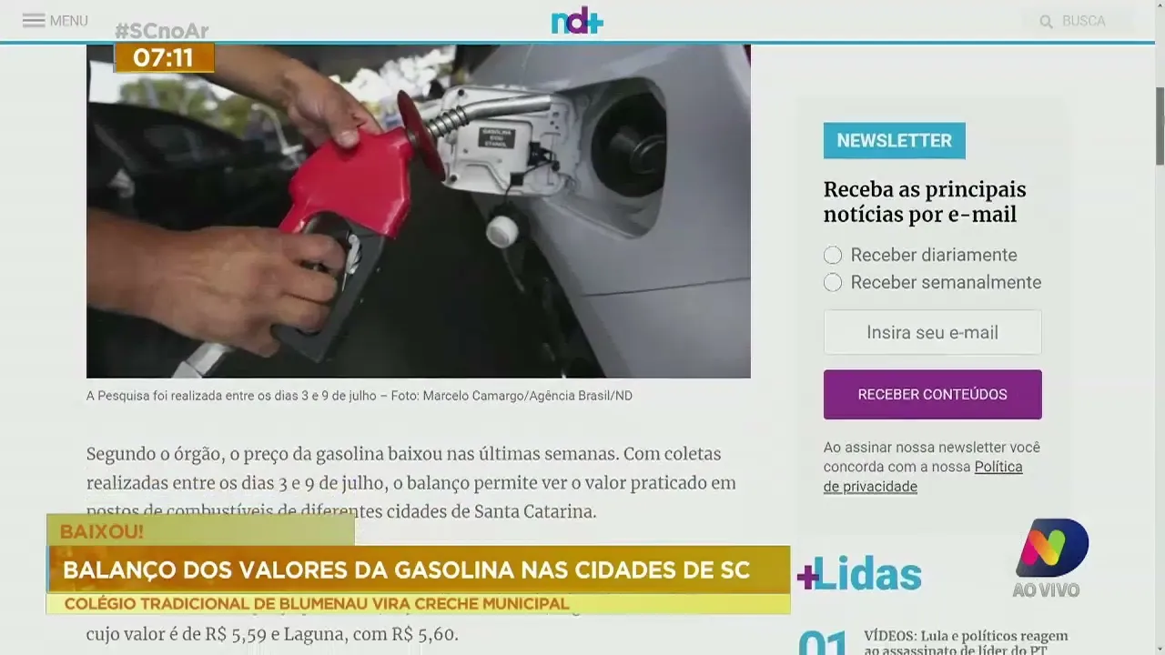 Balanço dos valores da gasolina nas cidades de SC
