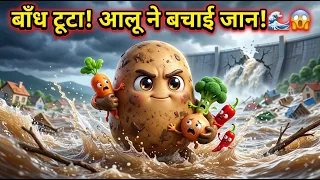आलू ने बचाई सबकी जान 🌊 बाँध टूट गया! बाढ़ में डूबा पूरा गाँव 😱 | Veggitable  Hindi Cartoon Story