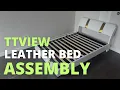 TTVIEW Modern Faux Leather Upholstered Platform Bed Frame with Golden Iron Metal Decor Assembly