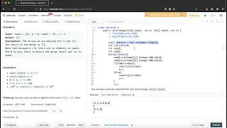 Merge Sorted Arrays problem on Leetcode Java solution with O N time complexity