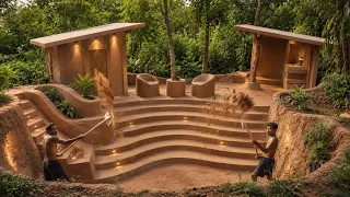 Building a Cozy Clay and Bamboo Outdoor Seating Area in the Forest​
