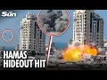 Download Lagu Moment bombs destroy 18-STOREY tower block in Gaza city as Israel claims strike on Hamas