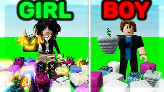 Begging for FRUITS as a GIRL vs BOY for 24 Hours and this happened Blox Fruits Roblox