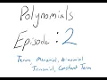 Polynomials Episode 2 Defining Term Monomial Binomial Trinomial and Constant Term