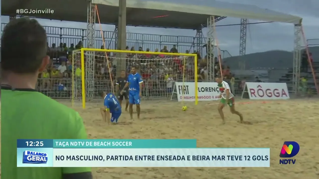 Taça NDTV de Beach Soccer: no masculino, partida entre o Enseada e Beira Mar teve 12 gols