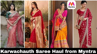Karwachauth special Myntra saree Haul, Silk saree,paithani saree,satin saree,Chiffon saree,net saree