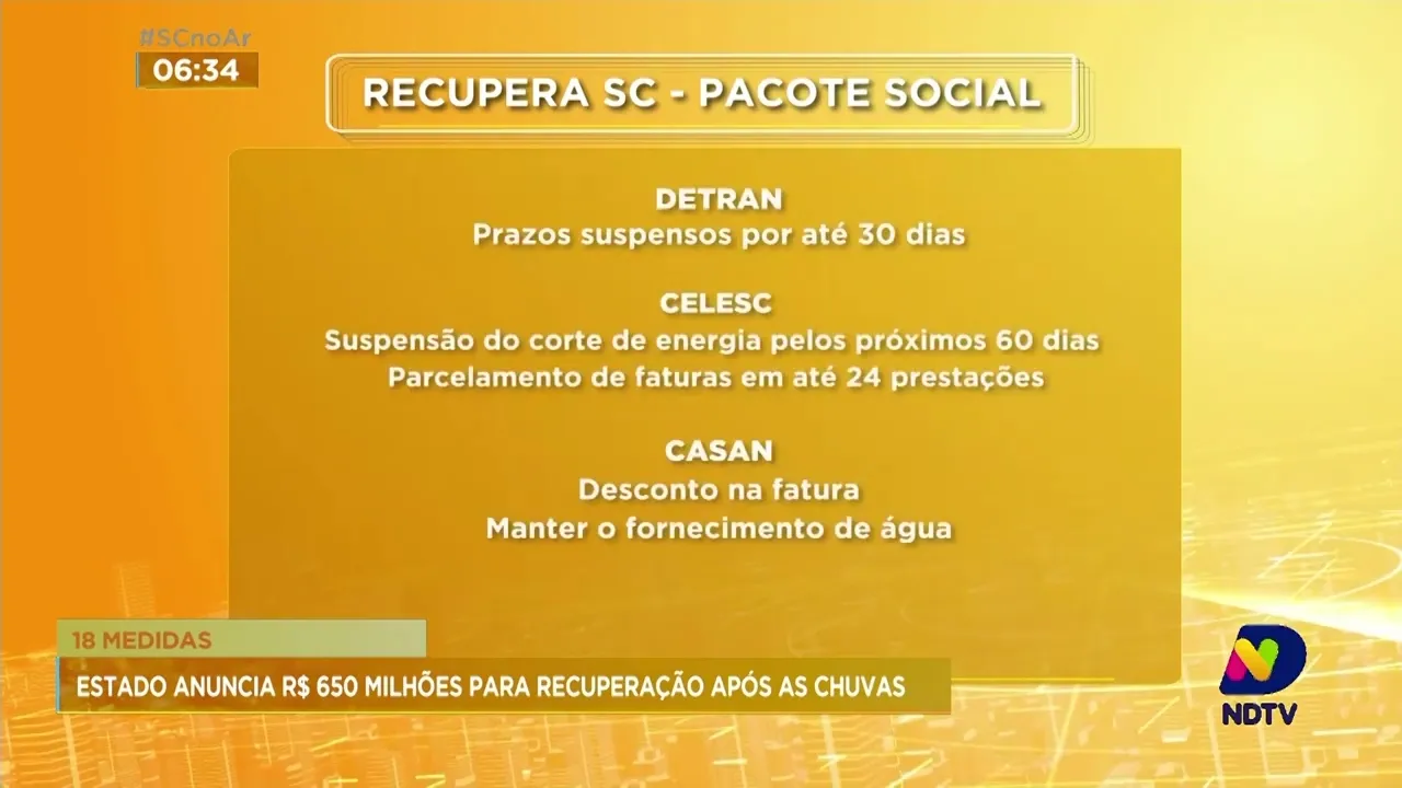SC anuncia R$ 650 milhões para recuperação após as chuvas