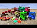 Download Lagu Flatbed Trailer McQueen Transportation with Truck - Speedbumps vs Cars vs Train - BeamNG.Drive #10